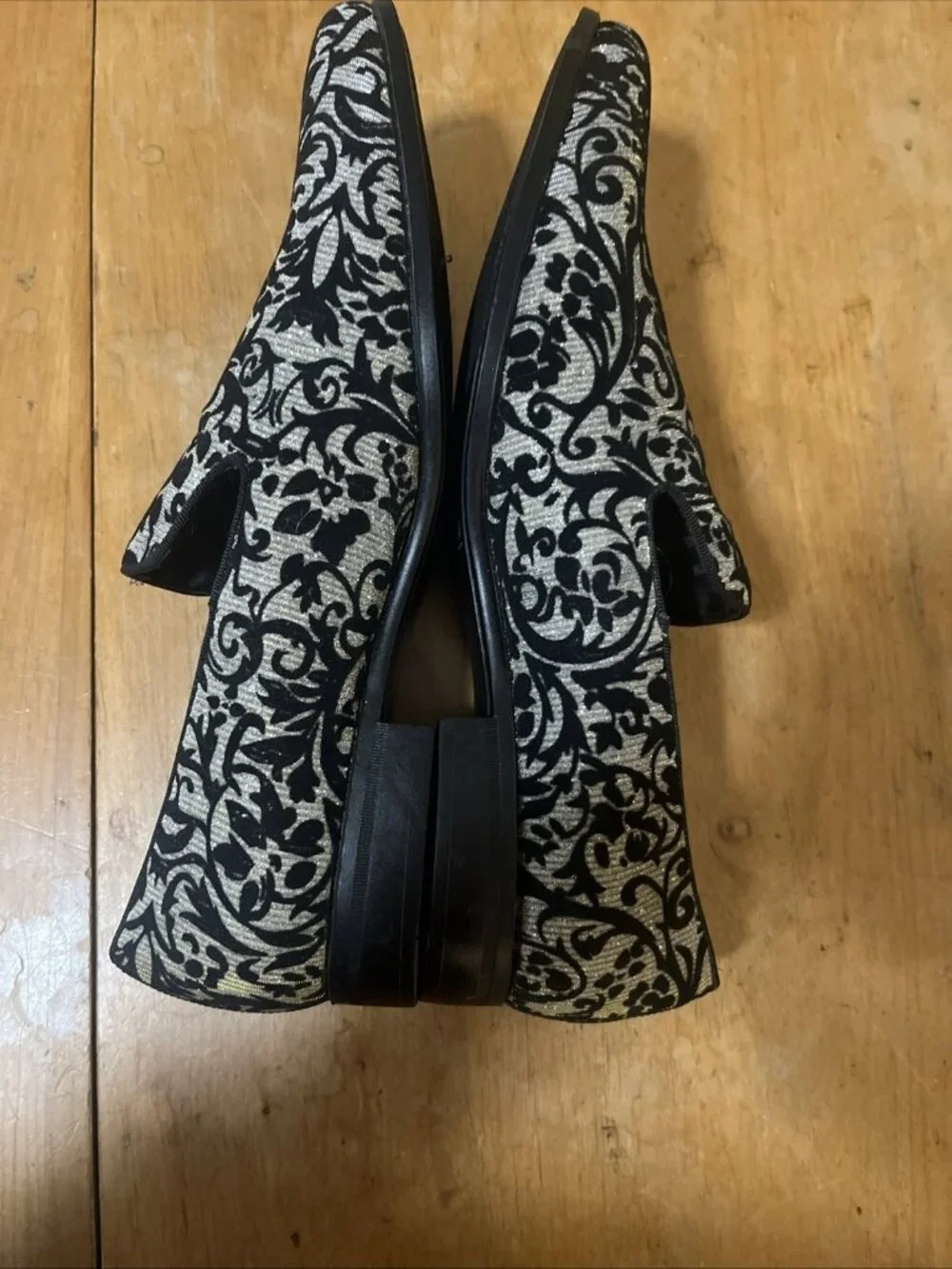 Stacy Adams Mens Swank Floral Velour OVERLAY Slip-on Loafers Black-silver Sz 11M